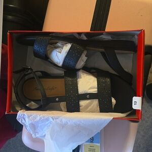 Black faux leather sandals size 13. Brand: Payless American Eagle